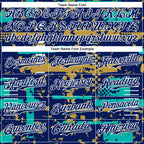 Custom Royal Aqua Old Gold-White Abstract Fragment Shape 3D Pattern Design Bomber Full-Snap Varsity Letterman Hoodie Jacket