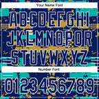 Custom Royal Aqua Old Gold-White Abstract Fragment Shape 3D Pattern Design Bomber Full-Snap Varsity Letterman Hoodie Jacket