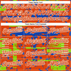 Custom Orange Neon Green Thunder Blue-White Abstract Fragment Shape 3D Pattern Design Bomber Full-Snap Varsity Letterman Hoodie Jacket