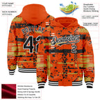Custom Orange Black Old Gold-White Abstract Fragment Shape 3D Pattern Design Bomber Full-Snap Varsity Letterman Hoodie Jacket