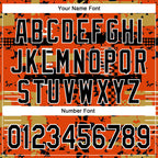 Custom Orange Black Old Gold-White Abstract Fragment Shape 3D Pattern Design Bomber Full-Snap Varsity Letterman Hoodie Jacket