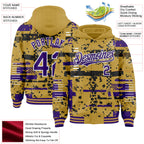 Custom Old Gold Purple Black-White Abstract Fragment Shape 3D Pattern Design Bomber Full-Snap Varsity Letterman Hoodie Jacket