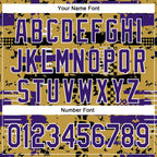 Custom Old Gold Purple Black-White Abstract Fragment Shape 3D Pattern Design Bomber Full-Snap Varsity Letterman Hoodie Jacket