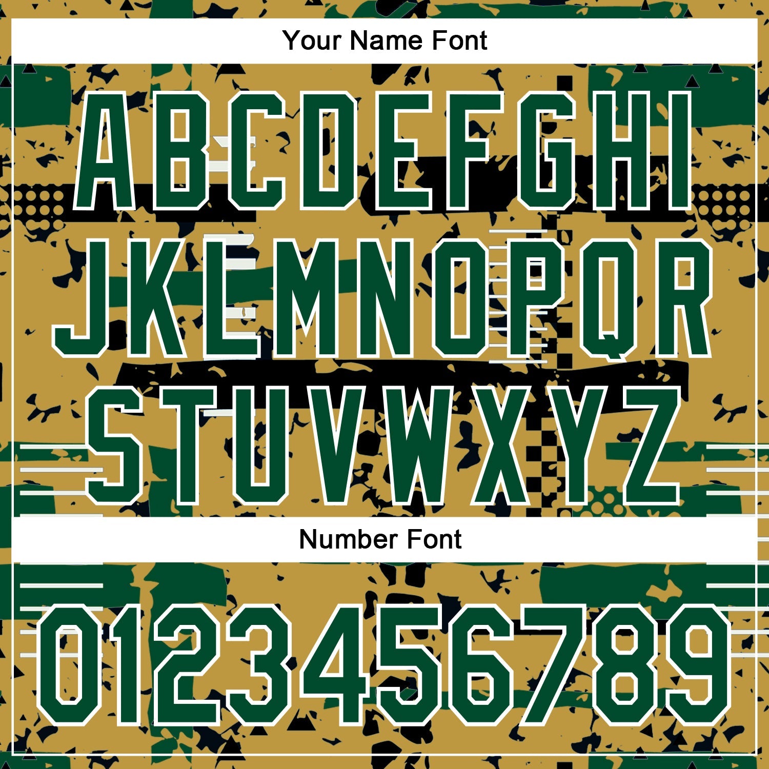 Custom Old Gold Kelly Green Black-White Abstract Fragment Shape 3D Pattern Design Bomber Full-Snap Varsity Letterman Hoodie Jacket