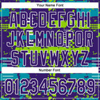 Custom Purple Teal Neon Green-White Abstract Fragment Shape 3D Pattern Design Bomber Full-Snap Varsity Letterman Hoodie Jacket