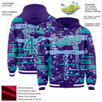 Custom Purple Teal Light Blue-White Abstract Fragment Shape 3D Pattern Design Bomber Full-Snap Varsity Letterman Hoodie Jacket