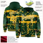 Custom Green Gold Kelly Green-White Abstract Fragment Shape 3D Pattern Design Bomber Full-Snap Varsity Letterman Hoodie Jacket