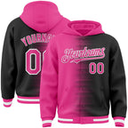 Custom Pink Black-White Gradient Line Bomber Full-Snap Varsity Letterman Hoodie Jacket