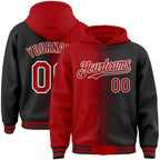 Custom Red Black-White Gradient Line Bomber Full-Snap Varsity Letterman Hoodie Jacket