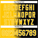 Custom Yellow Black-White Gradient Line Bomber Full-Snap Varsity Letterman Hoodie Jacket
