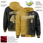 Custom Old Gold Black-White Gradient Line Bomber Full-Snap Varsity Letterman Hoodie Jacket