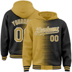 Custom Old Gold Black-White Gradient Line Bomber Full-Snap Varsity Letterman Hoodie Jacket