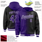 Custom Purple Black-White Gradient Line Bomber Full-Snap Varsity Letterman Hoodie Jacket