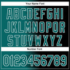 Custom Teal Black-White Gradient Line Bomber Full-Snap Varsity Letterman Hoodie Jacket
