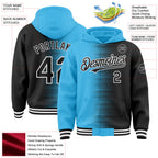 Custom Sky Blue Black-White Gradient Line Bomber Full-Snap Varsity Letterman Hoodie Jacket