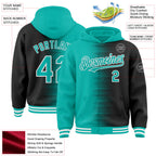 Custom Aqua Black-White Gradient Line Bomber Full-Snap Varsity Letterman Hoodie Jacket