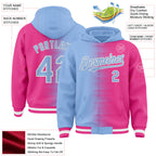 Custom Light Blue Pink-White Gradient Line Bomber Full-Snap Varsity Letterman Hoodie Jacket