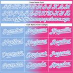 Custom Light Blue Pink-White Gradient Line Bomber Full-Snap Varsity Letterman Hoodie Jacket