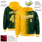 Custom Gold Green-White Gradient Line Bomber Full-Snap Varsity Letterman Hoodie Jacket