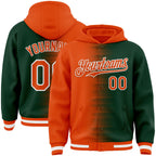Custom Orange Green-White Gradient Line Bomber Full-Snap Varsity Letterman Hoodie Jacket