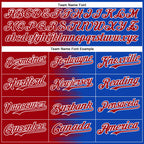 Custom Red Thunder Blue-White Gradient Line Bomber Full-Snap Varsity Letterman Hoodie Jacket