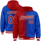 Custom Red Thunder Blue-White Gradient Line Bomber Full-Snap Varsity Letterman Hoodie Jacket
