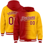 Custom Red Gold-White Gradient Line Bomber Full-Snap Varsity Letterman Hoodie Jacket