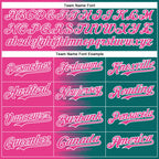 Custom Pink Teal-White Gradient Line Bomber Full-Snap Varsity Letterman Hoodie Jacket