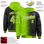 Custom Neon Green Black-White Gradient Line Bomber Full-Snap Varsity Letterman Hoodie Jacket