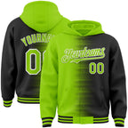 Custom Neon Green Black-White Gradient Line Bomber Full-Snap Varsity Letterman Hoodie Jacket