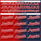 Custom Red Navy-White Gradient Line Bomber Full-Snap Varsity Letterman Hoodie Jacket