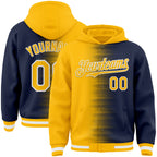 Custom Gold Navy-White Gradient Line Bomber Full-Snap Varsity Letterman Hoodie Jacket
