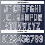 Custom Gray Navy-White Gradient Line Bomber Full-Snap Varsity Letterman Hoodie Jacket