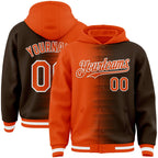 Custom Orange Brown-White Gradient Line Bomber Full-Snap Varsity Letterman Hoodie Jacket