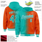 Custom Aqua Orange-White Gradient Line Bomber Full-Snap Varsity Letterman Hoodie Jacket