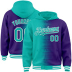 Custom Aqua Purple-White Gradient Line Bomber Full-Snap Varsity Letterman Hoodie Jacket