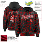 Custom Black Red-White Abstract Network 3D Pattern Design Bomber Full-Snap Varsity Letterman Hoodie Jacket