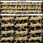 Custom Black Old Gold-White Abstract Network 3D Pattern Design Bomber Full-Snap Varsity Letterman Hoodie Jacket