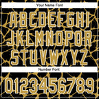 Custom Black Old Gold-White Abstract Network 3D Pattern Design Bomber Full-Snap Varsity Letterman Hoodie Jacket
