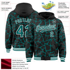 Custom Black Teal-White Abstract Network 3D Pattern Design Bomber Full-Snap Varsity Letterman Hoodie Jacket