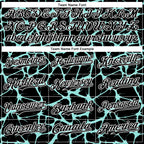 Custom Black Ice Blue-White Abstract Network 3D Pattern Design Bomber Full-Snap Varsity Letterman Hoodie Jacket