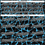 Custom Black Sky Blue-White Abstract Network 3D Pattern Design Bomber Full-Snap Varsity Letterman Hoodie Jacket