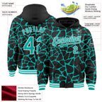 Custom Black Aqua-White Abstract Network 3D Pattern Design Bomber Full-Snap Varsity Letterman Hoodie Jacket