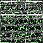 Custom Black Pea Green-White Abstract Network 3D Pattern Design Bomber Full-Snap Varsity Letterman Hoodie Jacket