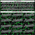 Custom Black Grass Green-White Abstract Network 3D Pattern Design Bomber Full-Snap Varsity Letterman Hoodie Jacket