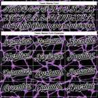 Custom Black Medium Purple-White Abstract Network 3D Pattern Design Bomber Full-Snap Varsity Letterman Hoodie Jacket