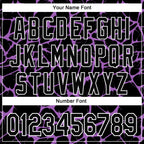 Custom Black Medium Purple-White Abstract Network 3D Pattern Design Bomber Full-Snap Varsity Letterman Hoodie Jacket