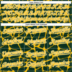 Custom Green Gold-White Abstract Network 3D Pattern Design Bomber Full-Snap Varsity Letterman Hoodie Jacket