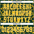 Custom Green Gold-White Abstract Network 3D Pattern Design Bomber Full-Snap Varsity Letterman Hoodie Jacket