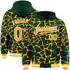 Custom Green Gold-White Abstract Network 3D Pattern Design Bomber Full-Snap Varsity Letterman Hoodie Jacket